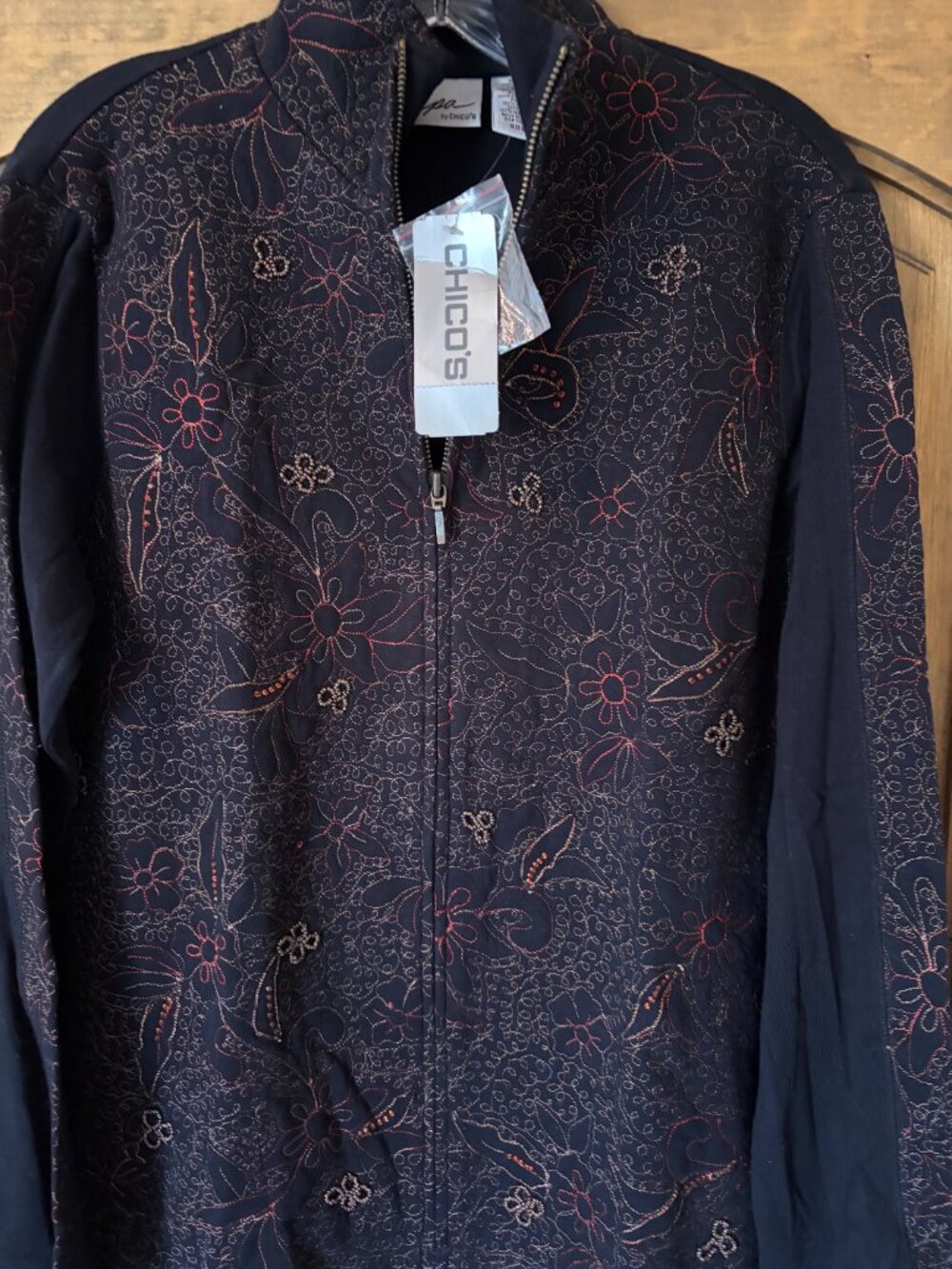 NWT Chico's Spa Collection-beaded jacket with needlework SMALL -amazing!